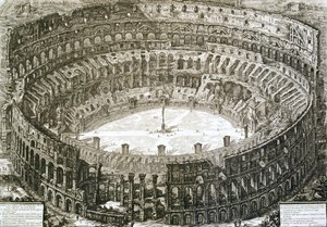 Flygfoto av Colosseum i Rom från "Views of Rome", första gången publicerad 1756, tryckt i Paris 1800. av Giovanni Battista Piranesi